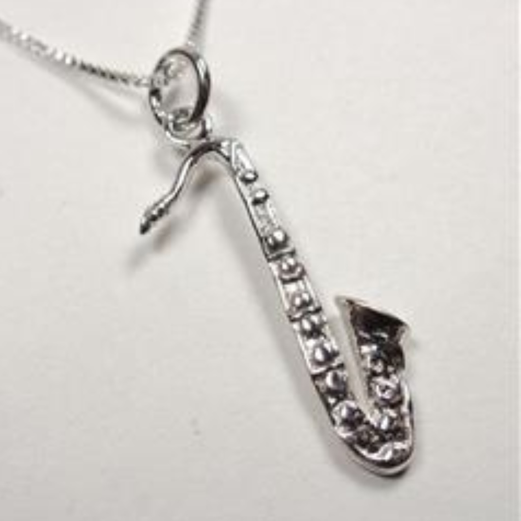 Sterling Silver Tropical Jazz Saxophone Necklace